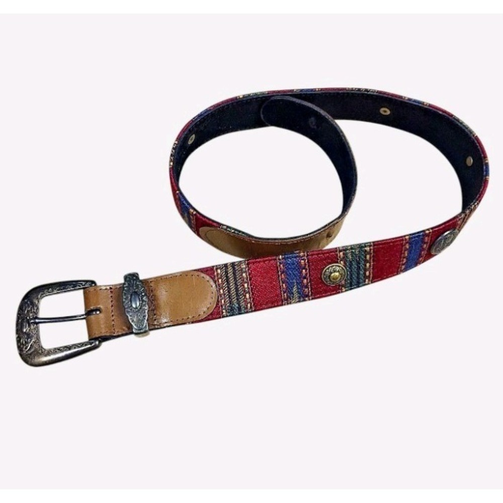 Vintage Ginni Johansen Western Style Belt with Leather and Medallion Details 36"